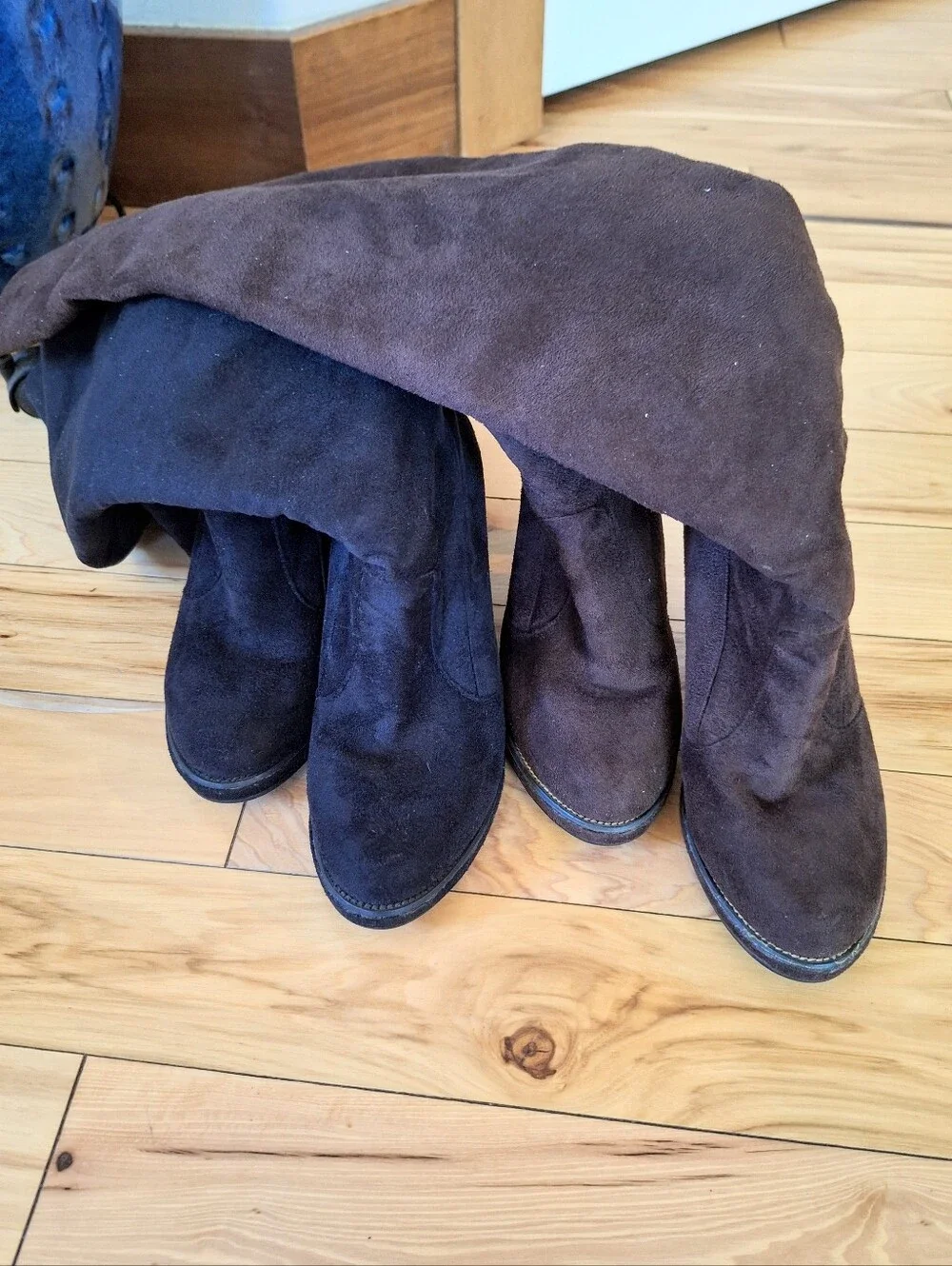 Boho Thick Suede Over The Knee Fold Down Platform Boots Black and Brown